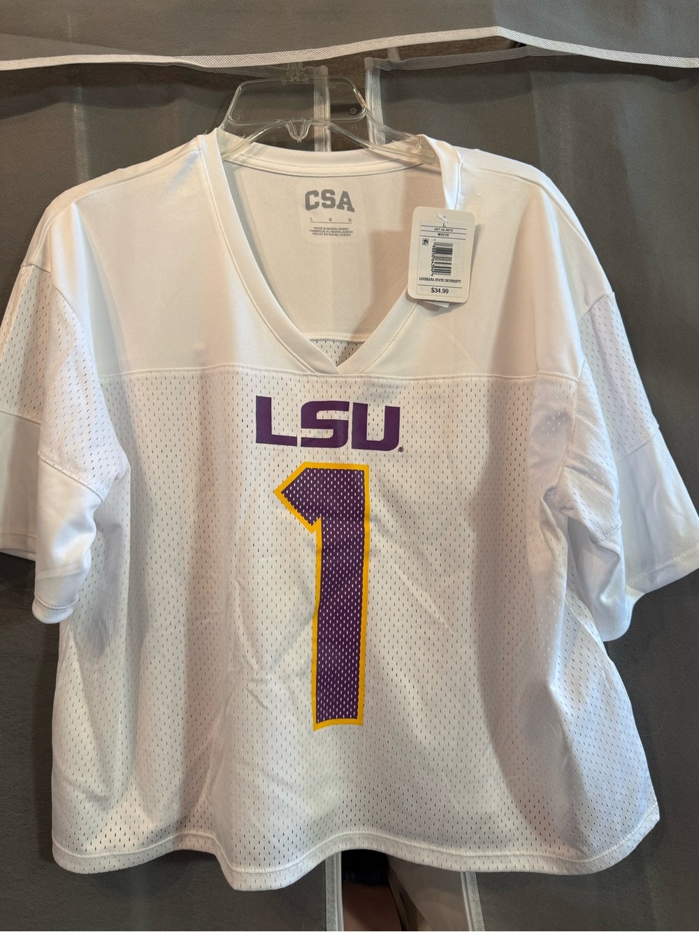 LSU #1 White Football Jersey with Purple & Gold Details